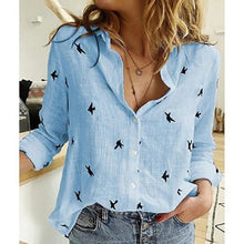Load image into Gallery viewer, Casual Long Sleeve Birds Print Loose Shirts Women Cotton and Linen Blouses and Tops Vintage Streetwear Plus Size 5XL Tunic