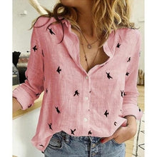 Load image into Gallery viewer, Casual Long Sleeve Birds Print Loose Shirts Women Cotton and Linen Blouses and Tops Vintage Streetwear Plus Size 5XL Tunic