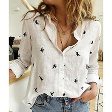 Load image into Gallery viewer, Casual Long Sleeve Birds Print Loose Shirts Women Cotton and Linen Blouses and Tops Vintage Streetwear Plus Size 5XL Tunic
