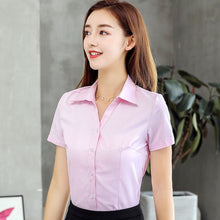 Load image into Gallery viewer, Womens Tops and Blouses Cotton Women Shirts Solid Women Blouses Short Sleeve White Plus Size XXXL/4XL Blusas Femininas Elegante