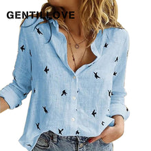 Load image into Gallery viewer, Casual Long Sleeve Birds Print Loose Shirts Women Cotton and Linen Blouses and Tops Vintage Streetwear Plus Size 5XL Tunic