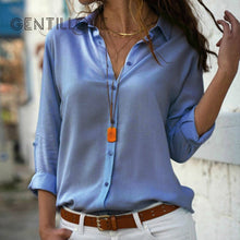 Load image into Gallery viewer, Gentillove Elegant Long Sleeve Solid V-Neck Chiffon Blouse 2019 Summer Women Tops Female Office Shirts Plus Size 3XL