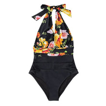 Load image into Gallery viewer, CUPSHE Navy Floral Deep V-neck Halter One-Piece Swimsuit Sexy Backless Lace Up Women Monokini 2021 Beach Bathing Suits Swimwear