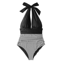 Load image into Gallery viewer, CUPSHE Navy Floral Deep V-neck Halter One-Piece Swimsuit Sexy Backless Lace Up Women Monokini 2021 Beach Bathing Suits Swimwear