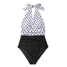 Load image into Gallery viewer, CUPSHE Navy Floral Deep V-neck Halter One-Piece Swimsuit Sexy Backless Lace Up Women Monokini 2021 Beach Bathing Suits Swimwear