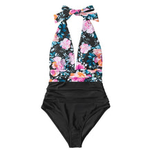 Load image into Gallery viewer, CUPSHE Navy Floral Deep V-neck Halter One-Piece Swimsuit Sexy Backless Lace Up Women Monokini 2021 Beach Bathing Suits Swimwear