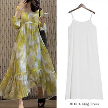 Load image into Gallery viewer, European Streetwear Ladies O-neck Party dye die Dress Yellow Bonita Print Ruffle Swing Beach Dresses Vestido De Mujer
