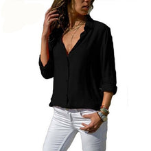 Load image into Gallery viewer, Gentillove Elegant Long Sleeve Solid V-Neck Chiffon Blouse 2019 Summer Women Tops Female Office Shirts Plus Size 3XL