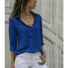 Load image into Gallery viewer, Gentillove Elegant Long Sleeve Solid V-Neck Chiffon Blouse 2019 Summer Women Tops Female Office Shirts Plus Size 3XL