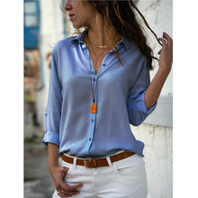 Load image into Gallery viewer, Gentillove Elegant Long Sleeve Solid V-Neck Chiffon Blouse 2019 Summer Women Tops Female Office Shirts Plus Size 3XL