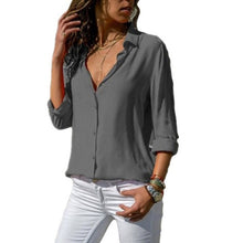 Load image into Gallery viewer, Gentillove Elegant Long Sleeve Solid V-Neck Chiffon Blouse 2019 Summer Women Tops Female Office Shirts Plus Size 3XL