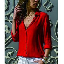 Load image into Gallery viewer, Gentillove Elegant Long Sleeve Solid V-Neck Chiffon Blouse 2019 Summer Women Tops Female Office Shirts Plus Size 3XL