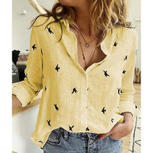 Load image into Gallery viewer, Casual Long Sleeve Birds Print Loose Shirts Women Cotton and Linen Blouses and Tops Vintage Streetwear Plus Size 5XL Tunic
