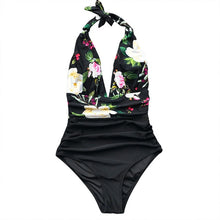 Load image into Gallery viewer, CUPSHE Navy Floral Deep V-neck Halter One-Piece Swimsuit Sexy Backless Lace Up Women Monokini 2021 Beach Bathing Suits Swimwear
