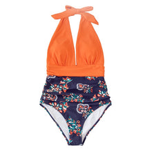 Load image into Gallery viewer, CUPSHE Navy Floral Deep V-neck Halter One-Piece Swimsuit Sexy Backless Lace Up Women Monokini 2021 Beach Bathing Suits Swimwear
