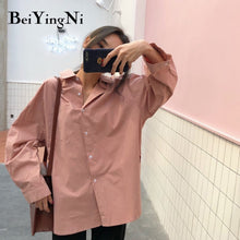 Load image into Gallery viewer, Beiyingni 2020 Spring Autumn Women Shirts White Plain Loose Oversized Blouses Female Tops Loose BF Korean Style Blusas Pockets
