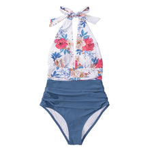 Load image into Gallery viewer, CUPSHE Navy Floral Deep V-neck Halter One-Piece Swimsuit Sexy Backless Lace Up Women Monokini 2021 Beach Bathing Suits Swimwear
