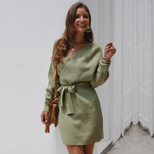 Load image into Gallery viewer, Autumn Winter Knitted Dress Women Full Sleeve Solid Dresses Sweet Slim Adjust Waist Women Dress Casual Hip Dress
