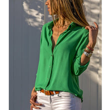 Load image into Gallery viewer, Gentillove Elegant Long Sleeve Solid V-Neck Chiffon Blouse 2019 Summer Women Tops Female Office Shirts Plus Size 3XL
